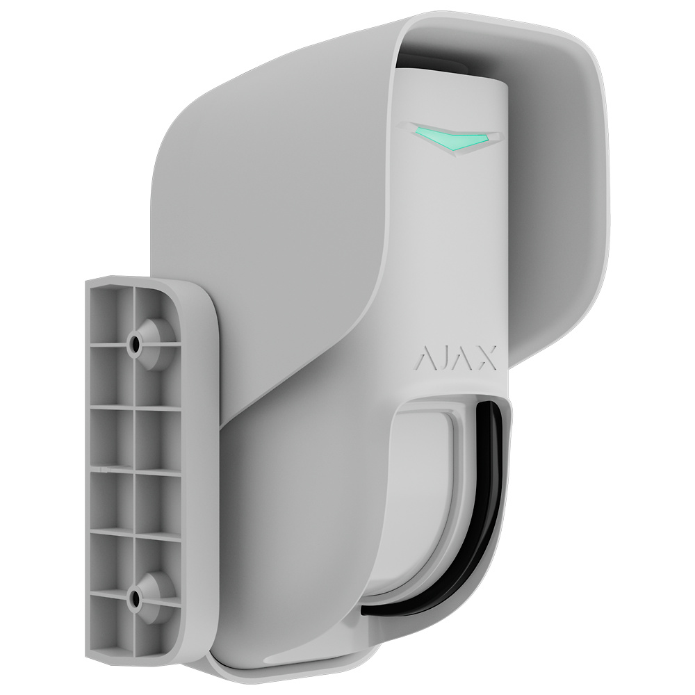 AJ-CURTAINOUTDOOR-W | AJAX Detector perimetral de movimiento tipo cortina Ajax AJ-CURTAINOUTDOOR-W en color blanco. Dispositivo inalámbrico para exteriores con doble sensor PIR y microondas, ideal para proteger zonas específicas como vallas, accesos o ventanas. Ofrece detección precisa, instalación sencilla y resistencia a manipulaciones. Certificación IP55 y Grado 2