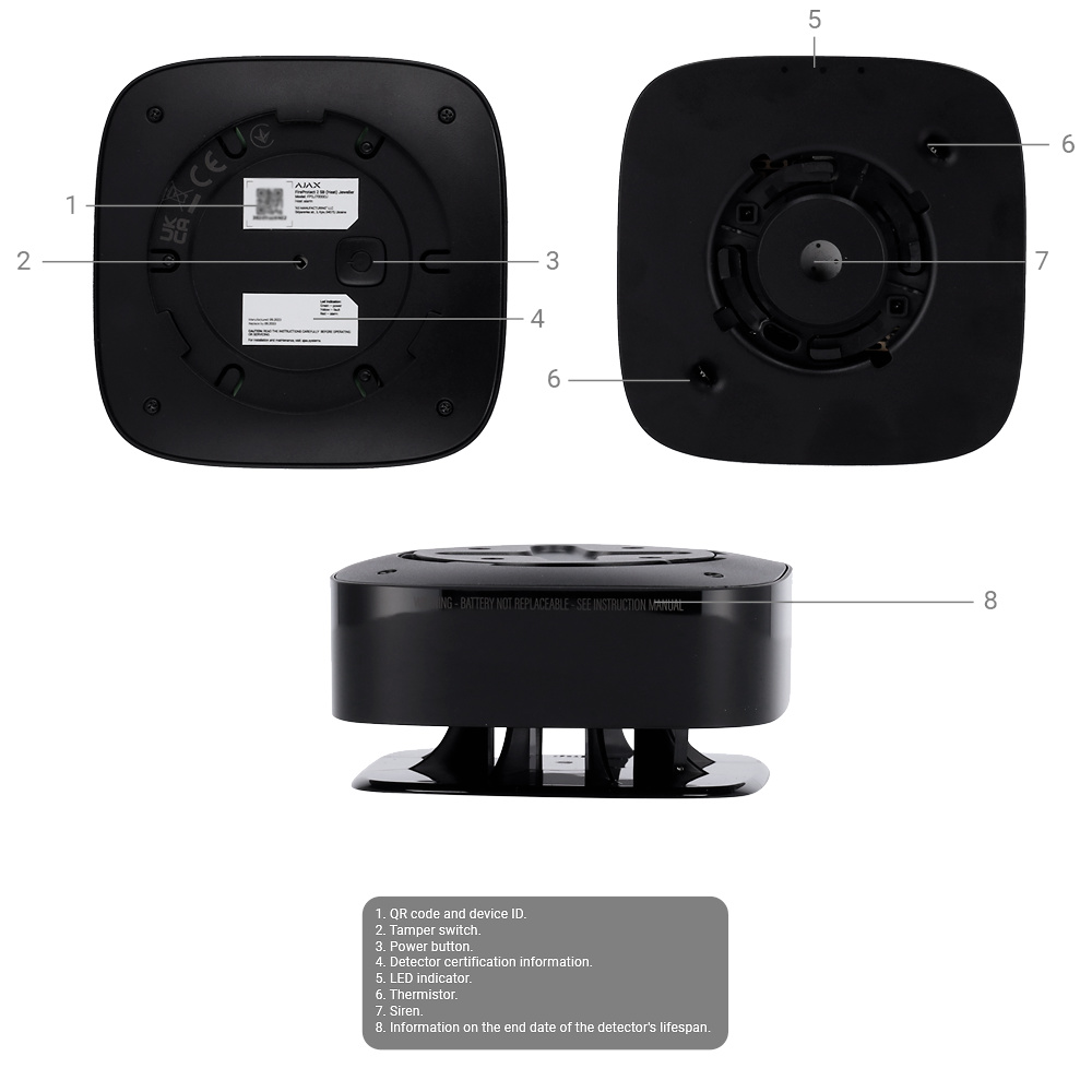 AJ-FIREPROTECT2-HC-SB-B | AJAX - Detector termovelocimétrico y CO | Sirena 85 dB incorporada | Certificado EN 14604 - Uso interior 