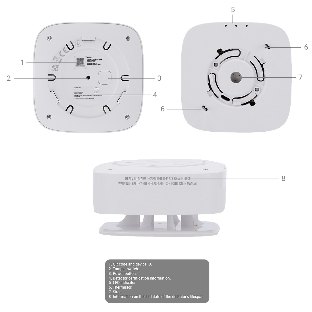 AJ-FIREPROTECT2-HC-SB-W | AJAX - Detector termovelocimétrico y CO | Sirena 85 dB incorporada | Certificado EN 14604 - Uso interior 