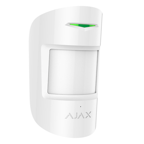 AJ-MOTIONPROTECT-W | AJAX El detector AJ-MOTIONPROTECTPLUS-W combina sensores PIR y de microondas para una detección precisa, incluso en entornos con interferencias térmicas. Diseñado para ignorar movimientos de mascotas de hasta 20 kg, minimiza falsas alarmas. Ofrece un rango de detección de hasta 12 metros con ángulo de visión amplio, ideal para espacios grandes. Su conectividad inalámbrica asegura comunicación estable hasta 1200 metros con la central de alarma. Con batería de hasta 5 años de duración y fácil instalación, es perfecto para quienes buscan seguridad avanzada y confiable en hogares o negocios