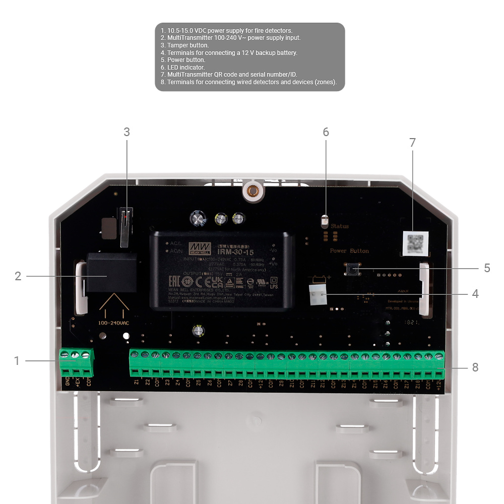 AJ-MULTITRANSMITTER-3EOL-W | AJAX - Expansor de zonas cableadas | Inalámbrico 868 MHz Jeweller | Alcance espacio abierto 2000 metros 