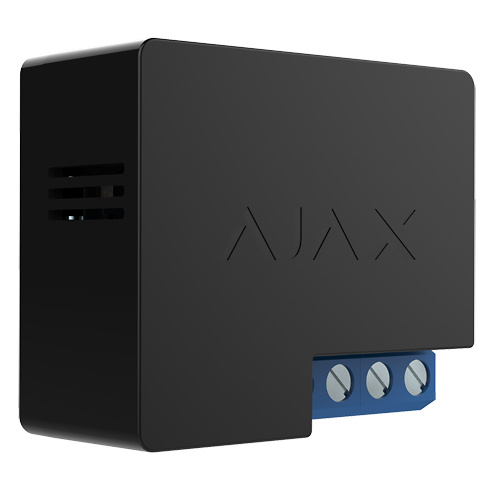 AJ-WALLSWITCH-B | AJAX Relé inteligente AJAX AJ-WALLSWITCH-B en color negro, ideal para controlar dispositivos eléctricos a distancia. Diseño compacto compatible con cajas de mecanismo estándar, con potencia máxima de 3 kW y conectividad bidireccional 868 MHz Jeweller. Perfecto para automatización domótica profesional en entornos residenciales y comerciales