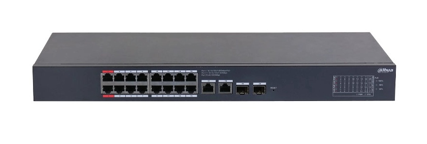 DH-CS4220-16GT-135 | DAHUA Dahua DH-CS4220-16GT-135: Switch PoE gestionable de 16 puertos con 2 RJ45 Uplink y 2 SFP Uplink. Soporta VLAN, STP, PoE inteligente y gestión en la nube Dolynk.