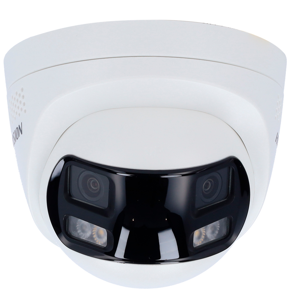 DS-2CD1383G2P-LIUF/SL(2mm) | HIKVISION - Cámara IP dual Panorámica | 8 Mpx | Lente 2 mm | Luz híbrida 30 m | Sirena y flash disuasorios | Detección de movimiento 2.0 