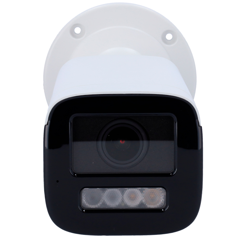 DS-2CD1643G2-LIZSU-SL-2.8-12mm-hikvision-leds-ir Imagen frontal del modelo DS-2CD1643G2-LIZSU/SL de Hikvision. Cámara bullet con luz blanca e infrarrojos, audio integrado y WDR de 120 dB. Visión clara y precisa incluso en condiciones difíciles