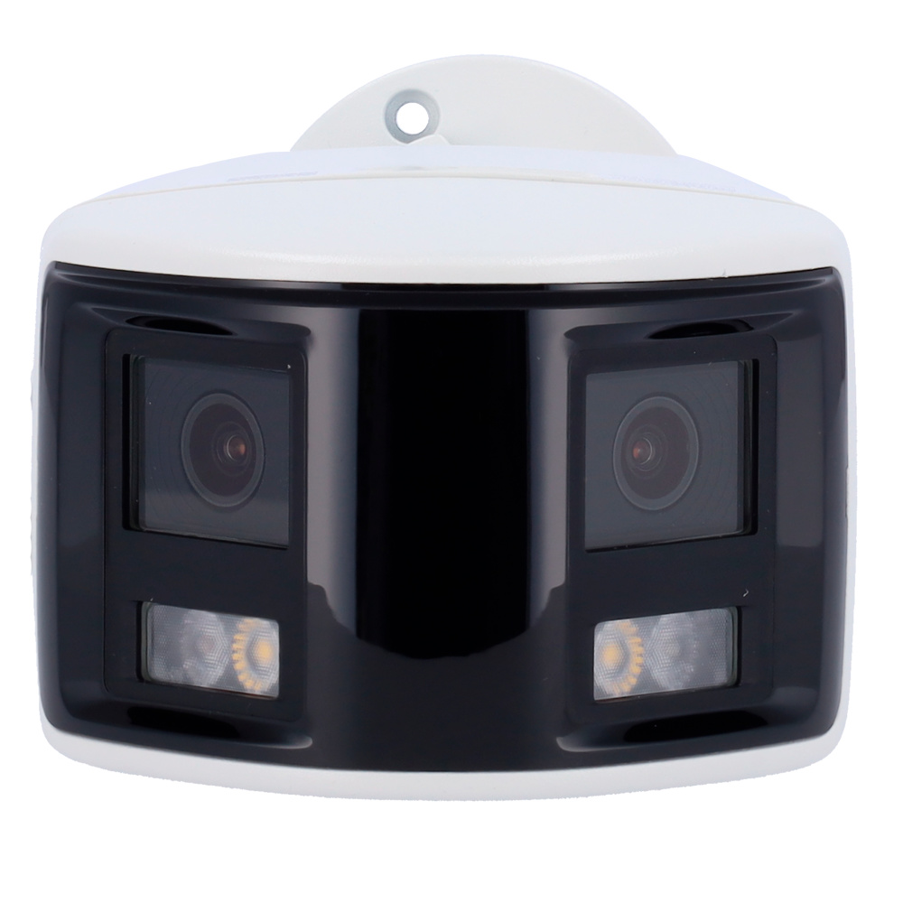 hikvision-ds-2cd1t67g2hp-liuf-srb-2-8mm-luz-hibrida magen lateral del modelo Hikvision DS-2CD1T67G2HP-LIUF/SRB(2.8mm) leds con iluminación híbrida, micrófono y altavoz integrados, y resistencia IP67 para protección total en exteriores