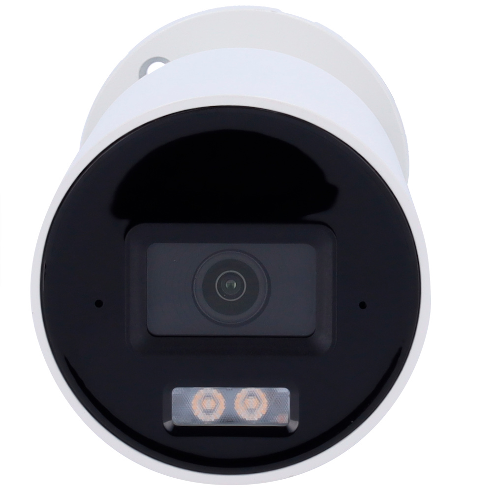 IP BULLET HIKVISION cámara Hikvision DS-2CD2043G2-LI2U(2.8mm), mostrando su diseño compacto, cuerpo metálico resistente, lente fija de gran angular y conectividad PoE. Perfecta para instalaciones profesionales con grabación inteligente y análisis avanzado de vídeo