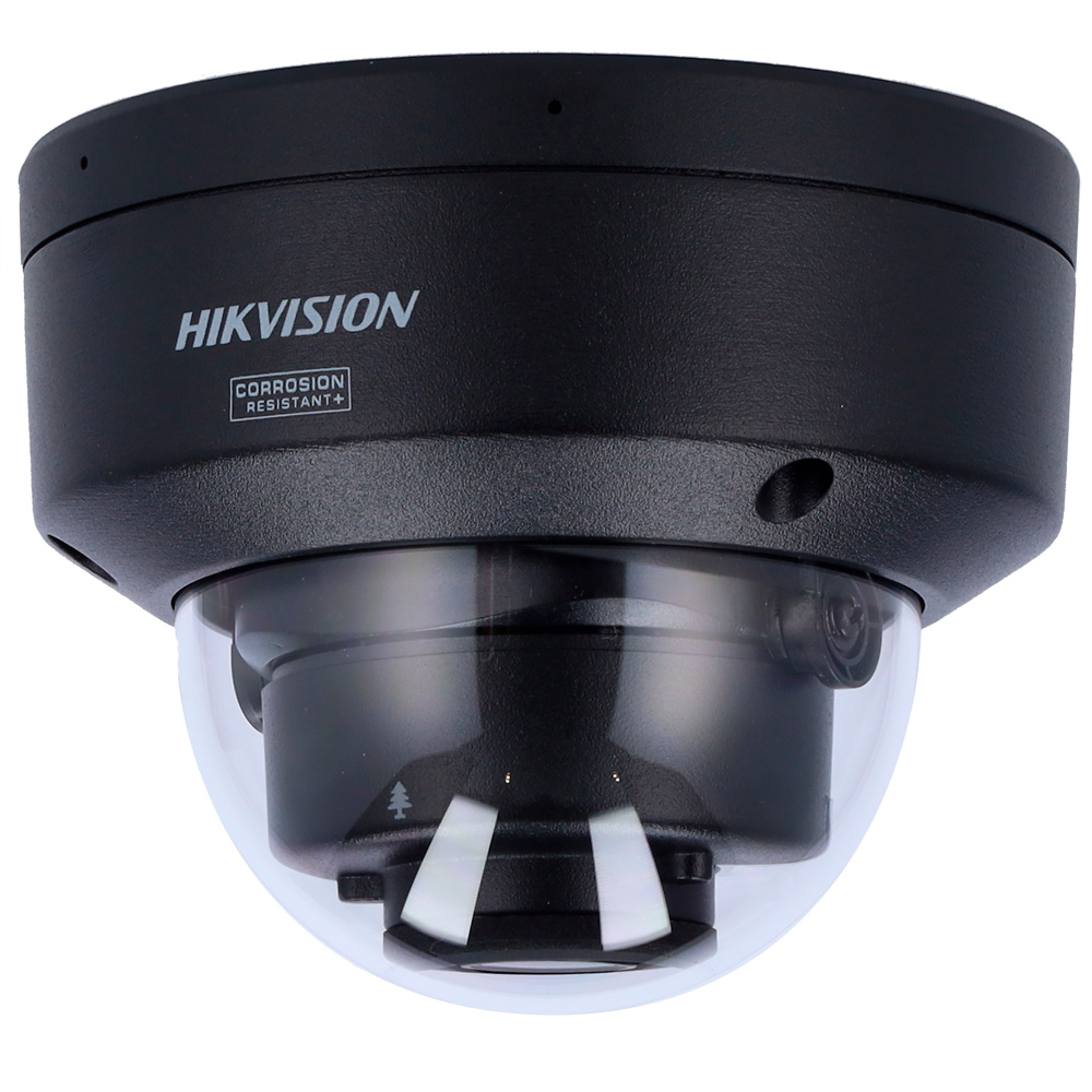 DS-2CD2163G2-LIS2U-2.8mm-BLACK-detalle-microfono Detalle del frontal de la cámara Hikvision DS-2CD2163G2-LIS2U(2.8mm)(BLACK), equipada con sensor de 6 Mpx, óptica fija gran angular y LEDs IR. Su diseño robusto y elegante permite una integración estética en instalaciones profesionales de seguridad IP
