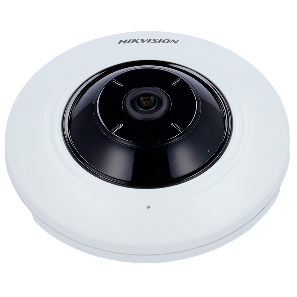 HIKVISION FISHEYE CAMERA IP Cámara IP Fisheye Hikvision DS-2CD2955G0-ISU(1.05mm) con resolución 5 Mpx, lente de 1.05 mm y visión panorámica 180°, micrófono integrado, IR de 8 metros, almacenamiento MicroSD y compresión H.265+. Ideal para vigilancia interior completa sin puntos ciegos