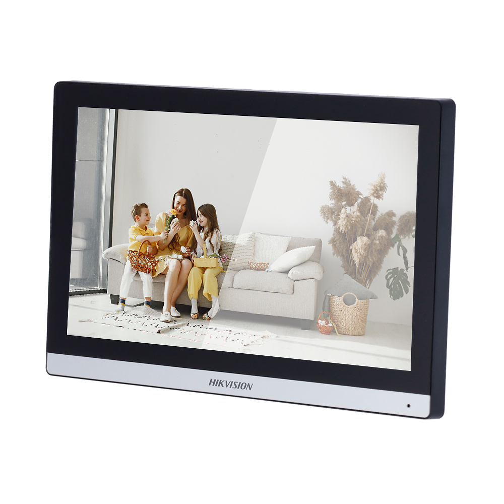 DS-KH6350-TE1-HIKVISION-monitor-video-portero-detalle Pantalla del Hikvision DS-KH6350-TE1 instalada en superficie, ideal para viviendas u oficinas con sistema de videoportero IP y comunicación bidireccional