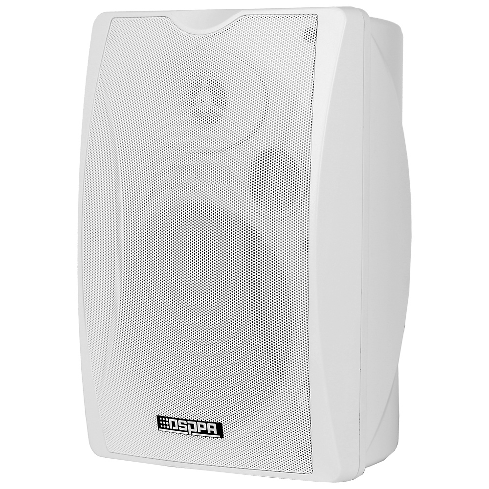 DSP8064-Frontal Altavoz de pared DSPPA DSP8064B/W en color blanco, ideal para instalaciones de megafonía profesional con diseño robusto y elegante, sistema 70V/100V y altavoz dual para excelente calidad de audio interior