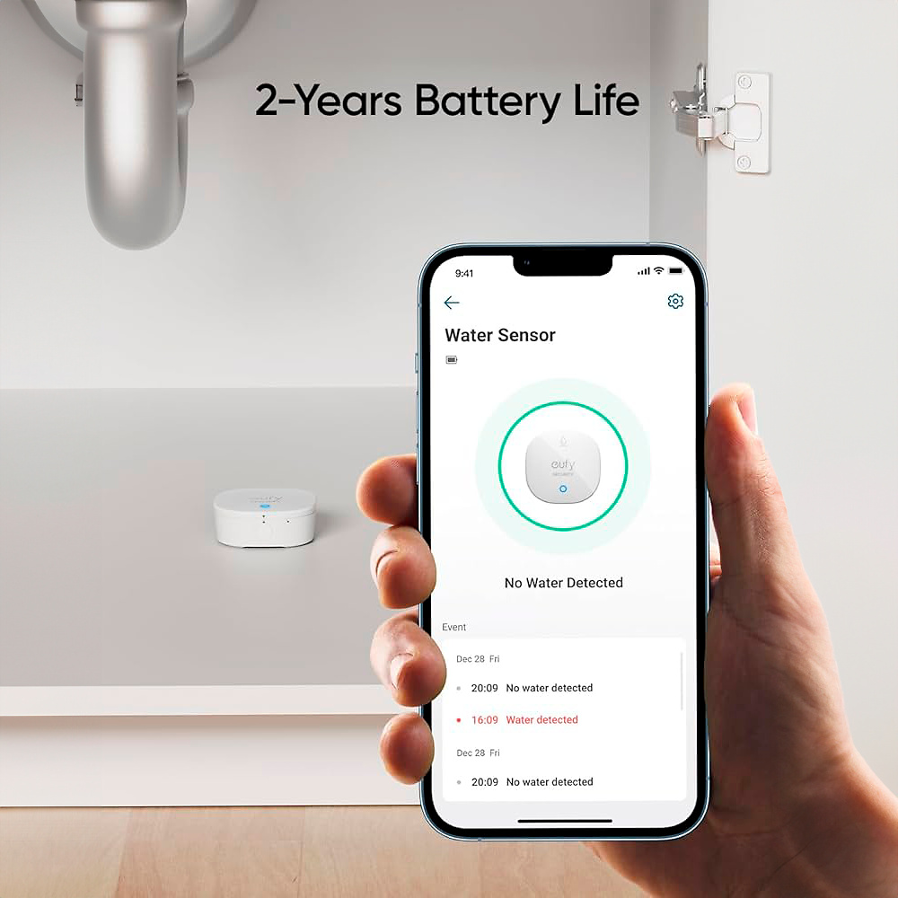 EUFY-ALARM-WATER | EUFY - Sensor de inundación y congelación | Inalámbrico RF 868 MHz | Compatible con el sistema de alarma Eufy by Anker 