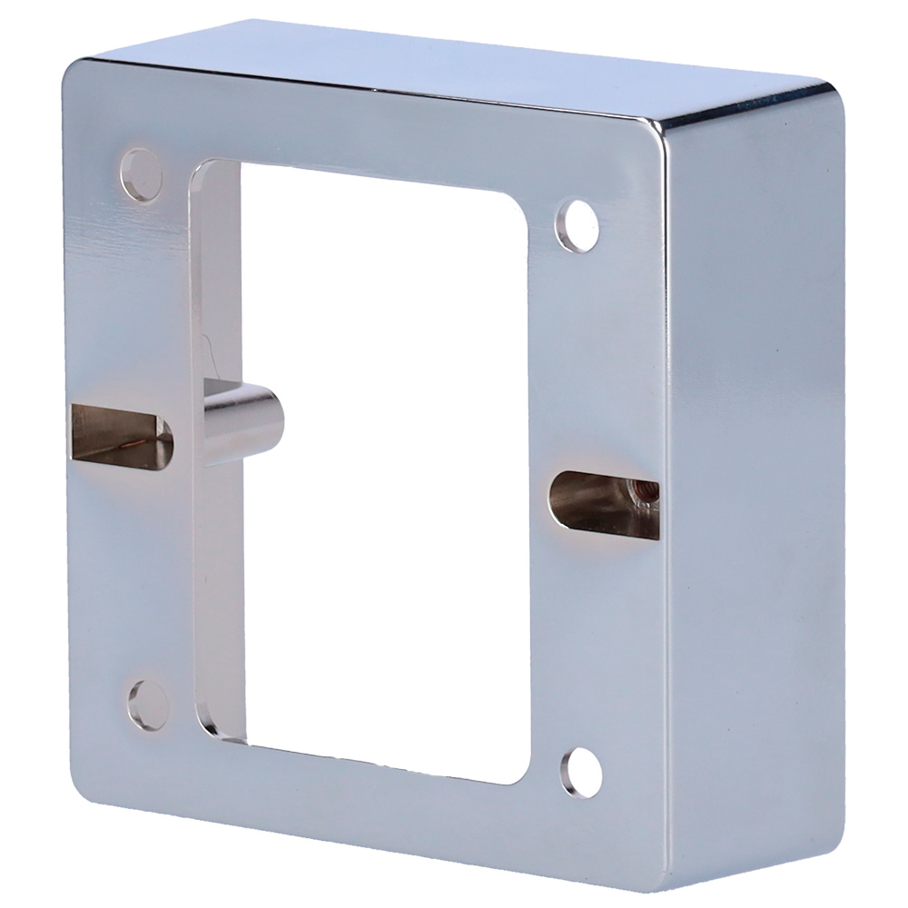EXITBUTTON-BRACKET-86-caja-pulsador Soporte metálico empotrable EXITBUTTON‑BRACKET‑86 en caja de pared para pulsador 86×86 mm