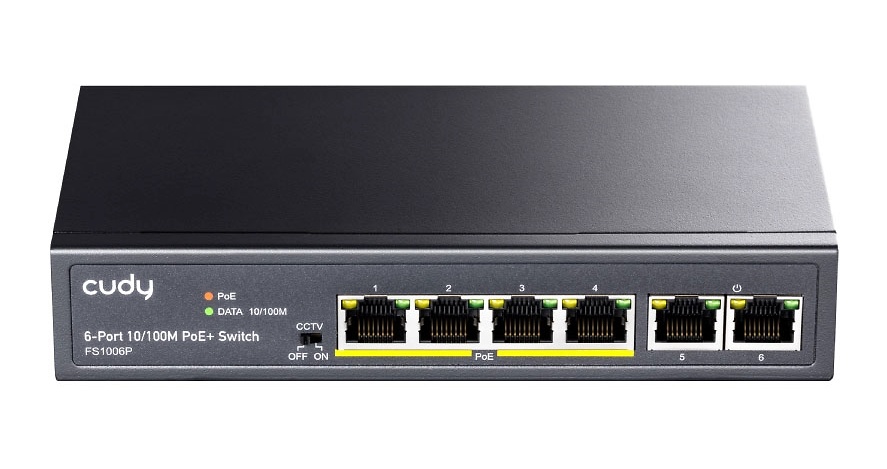 FS1006P Compra el switch CUDY FS1006P, ideal para sistemas de videovigilancia y control de seguridad. Con 6 puertos Fast Ethernet, 4 de ellos PoE, ofrece alimentación y conexión eficiente para cámaras IP y otros dispositivos de red. Compatible con PoE+ y con una potencia total de 60W, este switch es perfecto para aplicaciones de seguridad en hogares y negocios. Diseño compacto y fácil de instalar, ideal para redes pequeñas. ¡Mejora tu red con la tecnología fiable de CUDY! Ya disponible en tu tienda de Videovigilancia, Intrusión y Seguridad Electrónica www.ipcenter.es