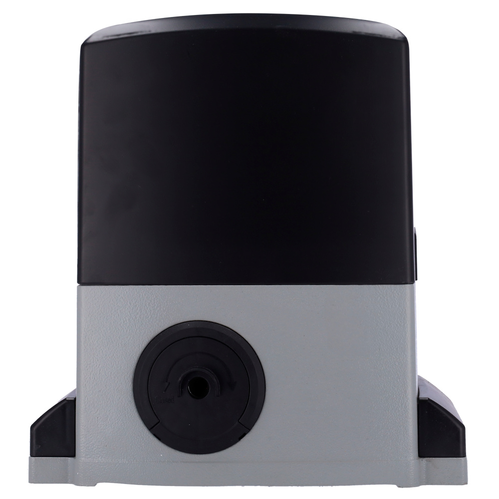 gateopener-bl360enc-lateral Perspectiva lateral del GATEOPENER-BL360ENC mostrando su montaje compacto en superficie. El diseño destaca por su resistencia y facilidad de instalación en portones metálicos o de gran peso. Ideal para instalaciones residenciales, industriales o comerciales