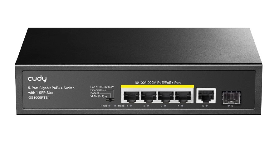 GS1005PTS1 | CUDY - Switch PoE No Gestionable | 5 puertos Gigabit 10/100/1000 Mbps + 1 SFP 