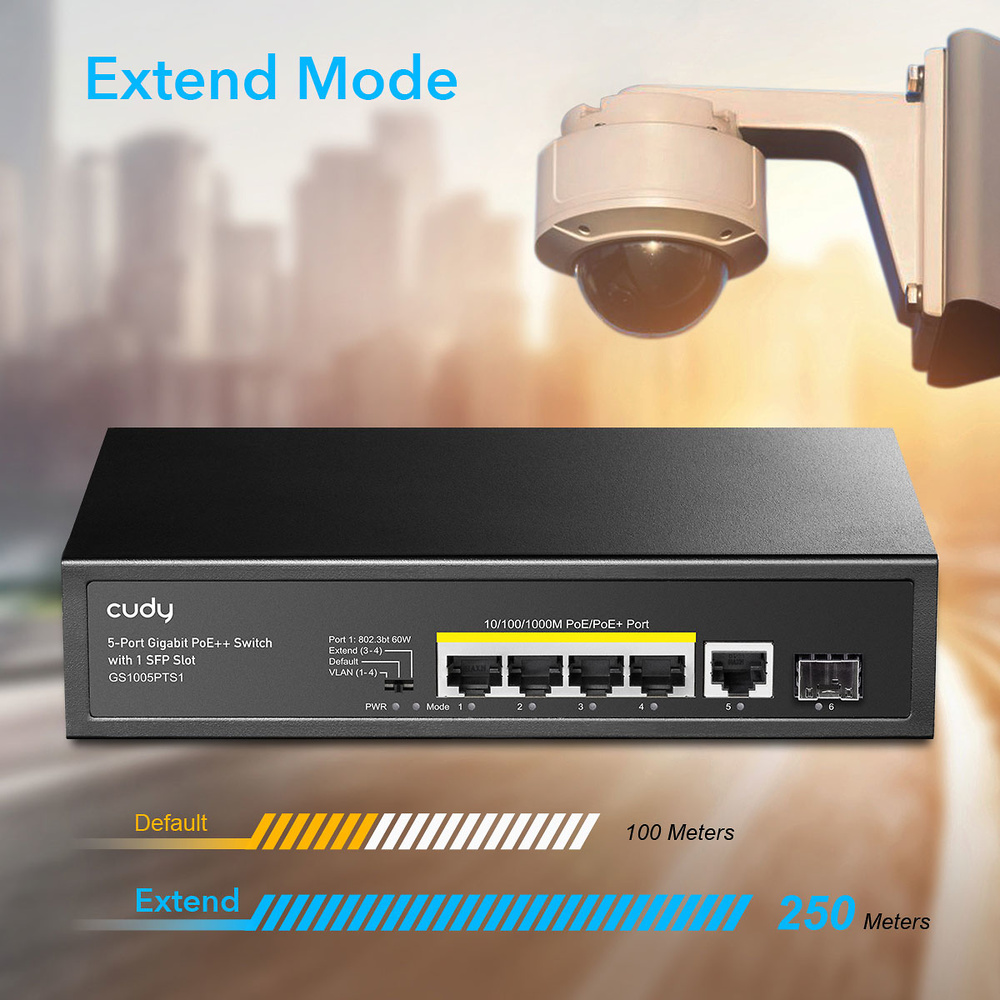GS1005PTS1 | CUDY - Switch PoE No Gestionable | 5 puertos Gigabit 10/100/1000 Mbps + 1 SFP 
