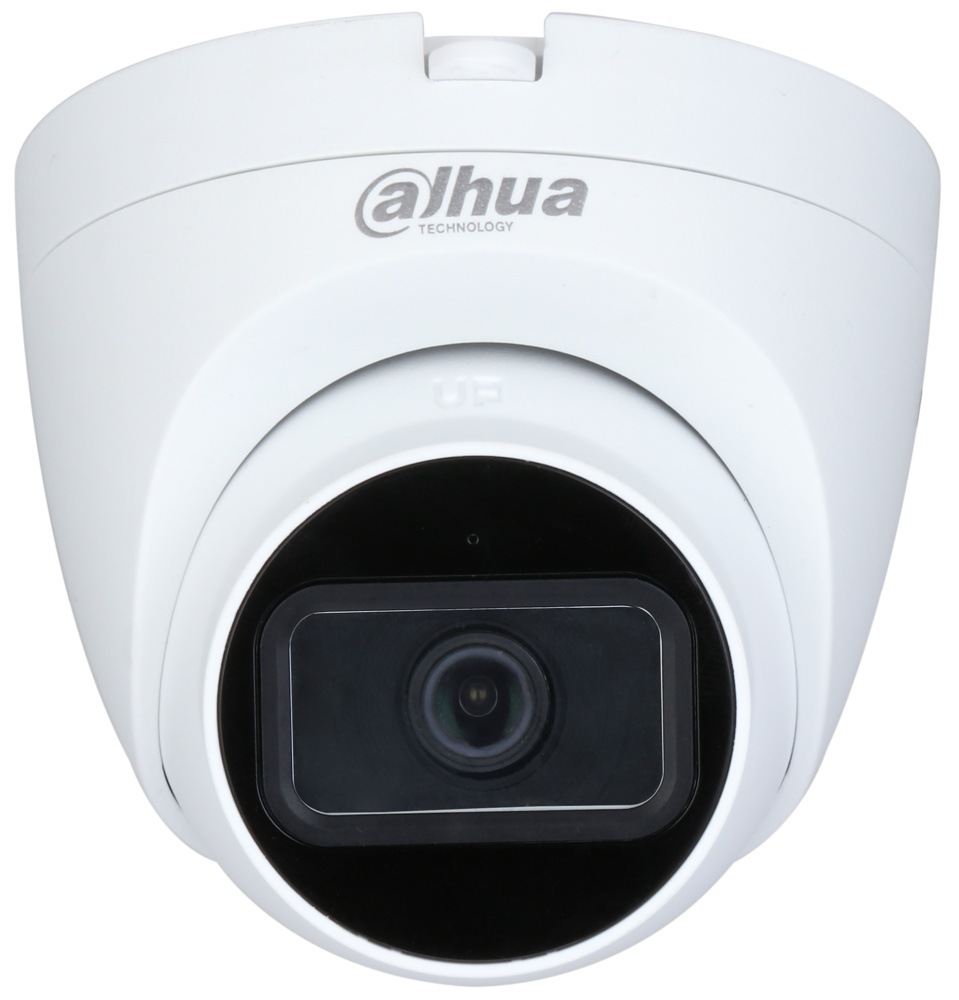 dahua-hac-hdw1231trqp-a-0280b-vista-frontal Vista frontal de la cámara domo Dahua HAC-HDW1231TRQP-A-0280B, con óptica fija de 2.8 mm y diseño compacto para interior. Ideal para entornos profesionales que requieren vigilancia discreta con calidad 1080P