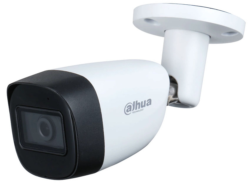 hac-hfw2241cmp-a-poc-0280b-s2-frontal Imagen frontal de la cámara bullet Dahua PoC de 2Mpx con óptica fija de 2.8 mm. Incorpora micrófono, tecnología Starlight, visión nocturna IR de 30 m y salida 4 en 1. Perfecta para exteriores, con protección IP67 y alimentación directa por coaxial para una instalación más rápida y limpia