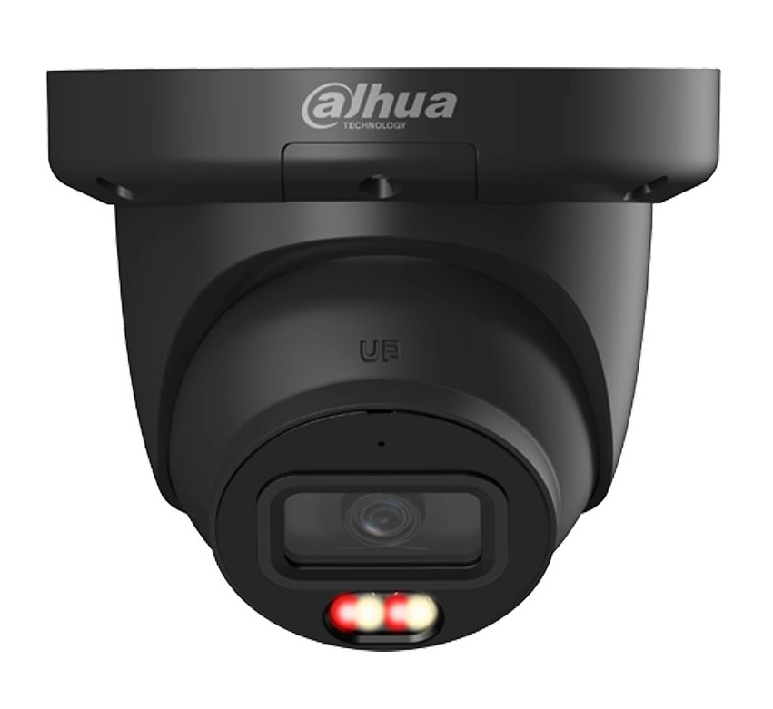 IPC-HDW3849QMP-S-IL-0280B-BLACK-DAHUA-leds Detalle frontal de la cámara Dahua con micrófono integrado y LED visibles. Esta cámara combina analítica avanzada como SMD 4.0, detección facial y AcuPick con funciones de grabación local en tarjeta MicroSD de hasta 512 GB