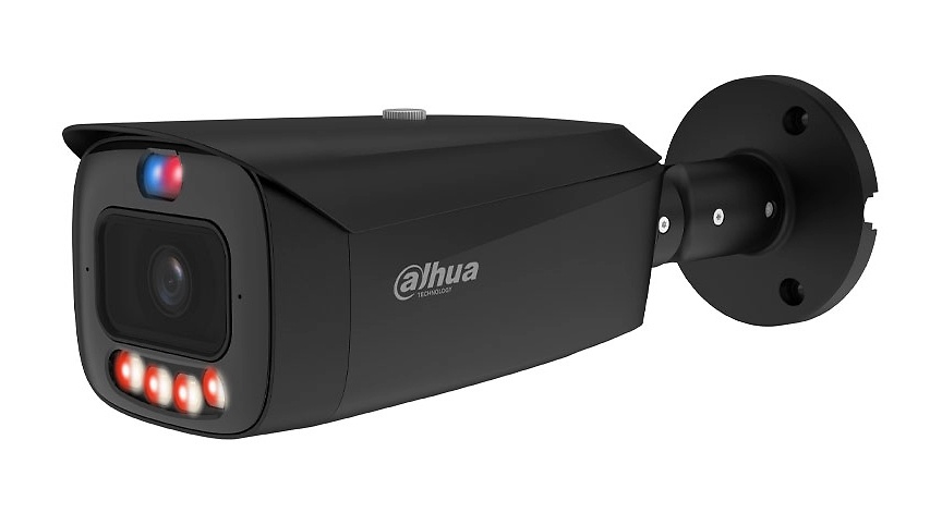 IPC-HFW3449T1P-AS-PV-0280B-PRO-BLACK  |  DAHUA  -  Cámara WizColor con disuasión activa TiOC PRO  |  4 Mpx  |  Lente fija 2.8 mm  |  Smart Light 50 metros  |  Disuasión activa con luz roja/azul y audio