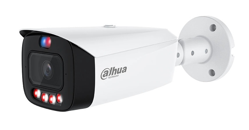IPC-HFW3849T1P-AS-PV-0280B-PRO-DAHUA-lateral Vista lateral de la DH‑IPC‑HFW3849T1P‑AS‑PV‑0280B‑PRO en color blanco, lente fija 2.8 mm y soporte 3‑AXIS. Incluye iluminación dual, análisis inteligente y compresión H.265+, perfecta para perímetros o fachadas