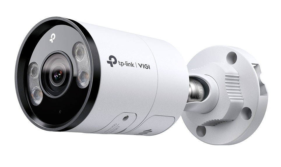 tp-link-vigi-s355-4mm-vista-frontal Cámara TP-Link VIGI S355 (4mm) con lente fija, carcasa metálica IP67 y funciones de disuasión activa con luz blanca. Imagen frontal destacando su diseño robusto y profesional