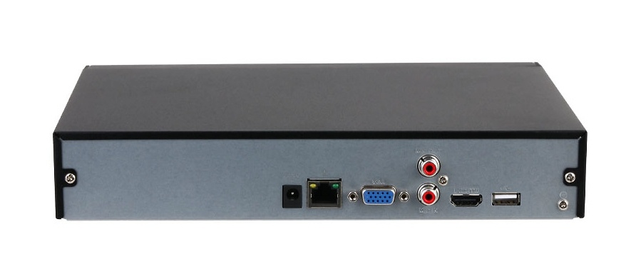 nvr2104hs-i2-puertos Parte trasera del grabador con puertos HDMI, VGA, USB, RJ45 y RCA claramente visibles para conexión rápida