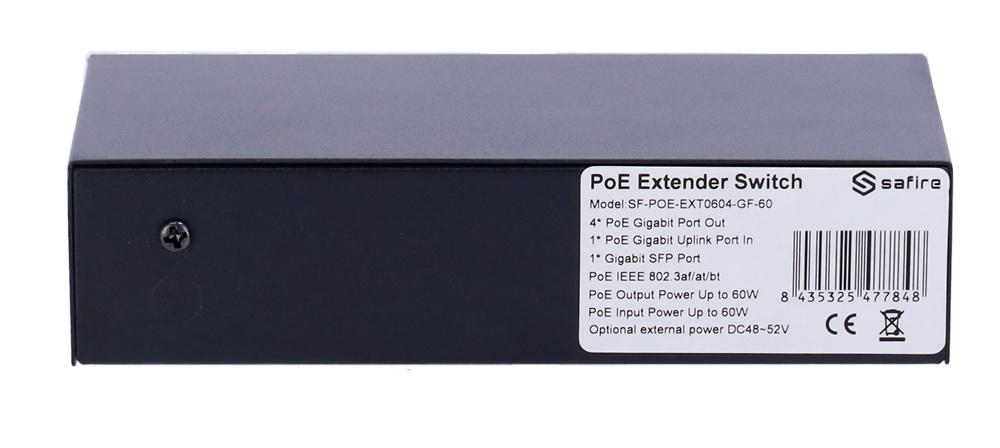 POE-EXT0604-GF-60 | PoE Extender Switch | 4 puertos PoE + 1 Uplink RJ45 +1 SFP 