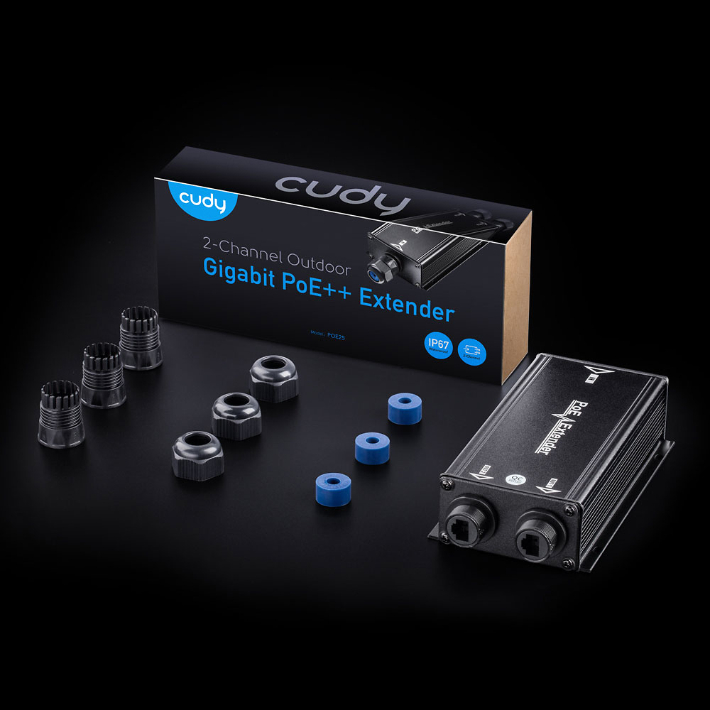 POE25 | Extensor PoE Gigabit de 2 canales para exterior IP67 | 10/100/1000 Mbps half/full duplex 