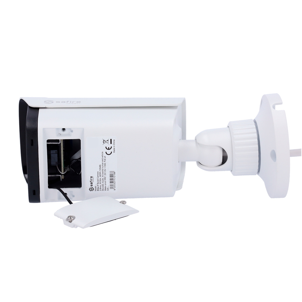 SAFIRE SMART BULLET Safire Smart SF-IPB380A-4I1-0360: Cámara de seguridad con inteligencia artificial, micrófono integrado y compresión H.265+ para máxima eficiencia.