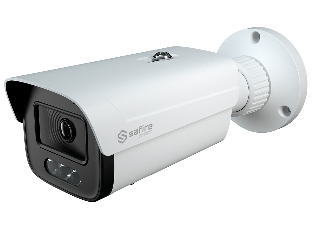 SF-IPB380A-4I1-NIGHTPRO   |  SAFIRE  -  Cámara IP bullet con AI-ISP |  4 Mpx  |  Lente fija 2,8 mm  |  Led blanco alcance 30 metros  |  Micrófono integrado