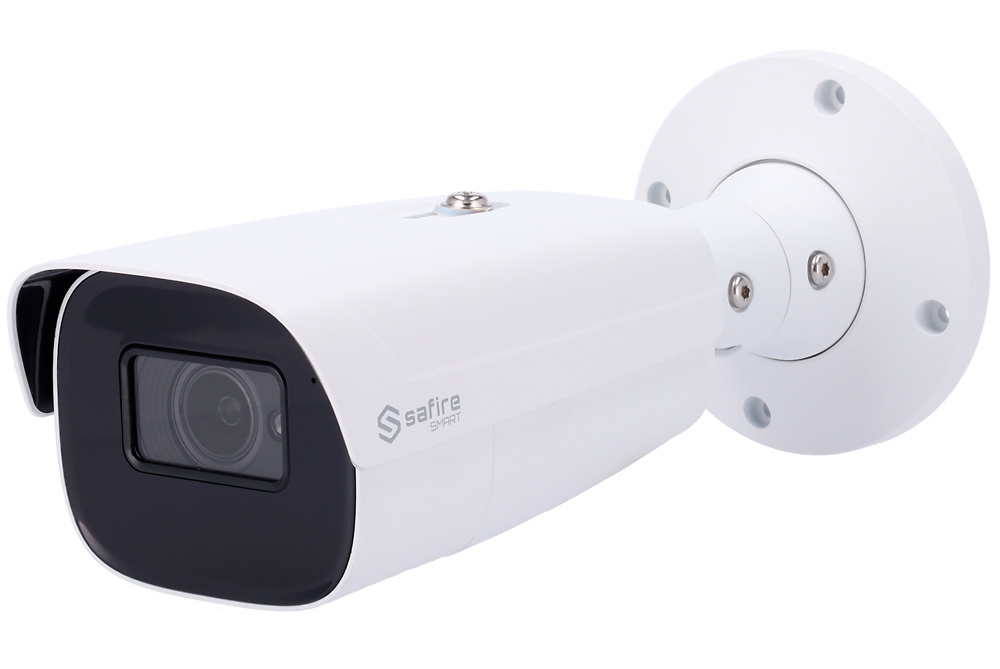 SF-IPB585ZA-12I1 |  SAFIRE SMART  |  Cámara IP  Bullet  |  12 Mpx  | Lente Motorizada 2.8-12 mm  |  Leds IR 70 metros  |  Micrófono Integrado  |  AI Avanzado: Metadatos de vídeo y Detecc Facial