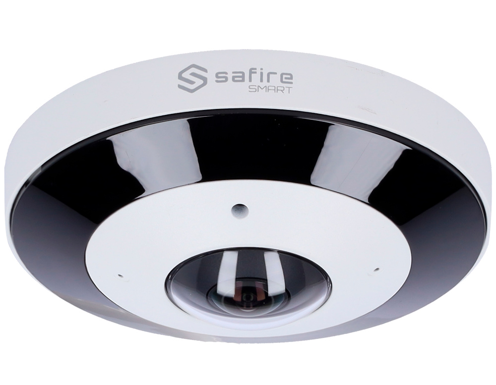 SF-IPD360A-6I1-fisheye Cámara IP Fisheye SF-IPD360A-6I1 de Safire Smart con lente 360°, resolución 6 Mpx, IR de 30 m y compresión H.265. Ideal para cubrir zonas amplias desde un solo punto. Grabación en microSD y acceso remoto desde app o software VMS