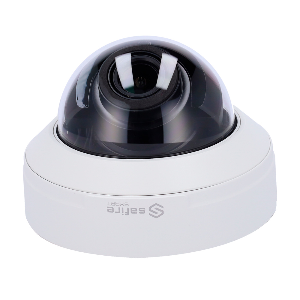 SAFIRE SMART IP DOMO Safire Smart SF-IPD540ZA-4I1: cámara IP con sensor CMOS de 4 Mpx, análisis inteligente de video, detección de objetos, audio bidireccional y almacenamiento local. Diseño antivandálico con lente motorizada, compresión H.265+, alimentación PoE y carcasa metálica IP67. Perfecta para entornos críticos