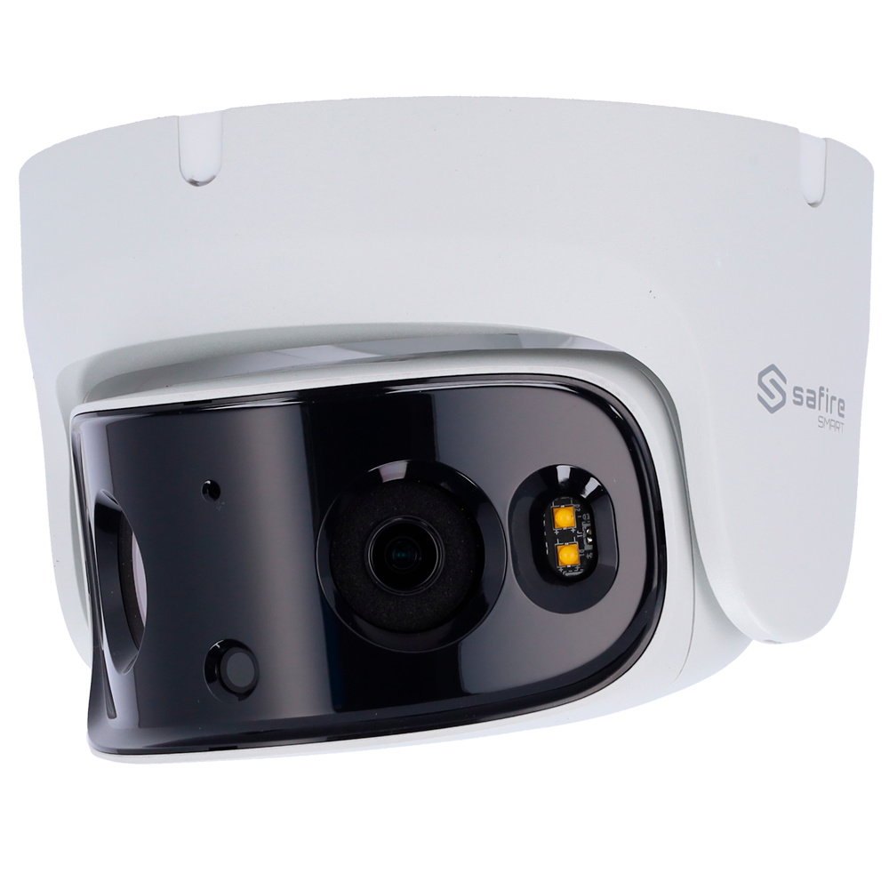 SF-IPT180CA-8I1-SL   |  SAFIRE SMART -  Cámara Turret IP Panorámica|  8 Mpx  | Lente 2x2.8 mm (180º)  |  Leds IR 20 metros  |  Micrófono y Altavoz integrados  |  Disuasión activa