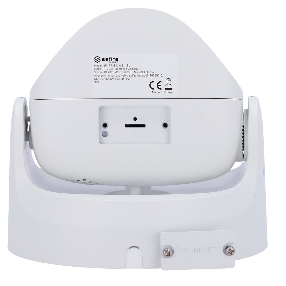 SF-IPT180CA-8I1-SL | SAFIRE SMART - Cámara Turret IP Panorámica| 8 Mpx | Lente 2x2.8 mm (180º) | Leds IR 20 metros | Micrófono y Altavoz integrados | Disuasión activa 