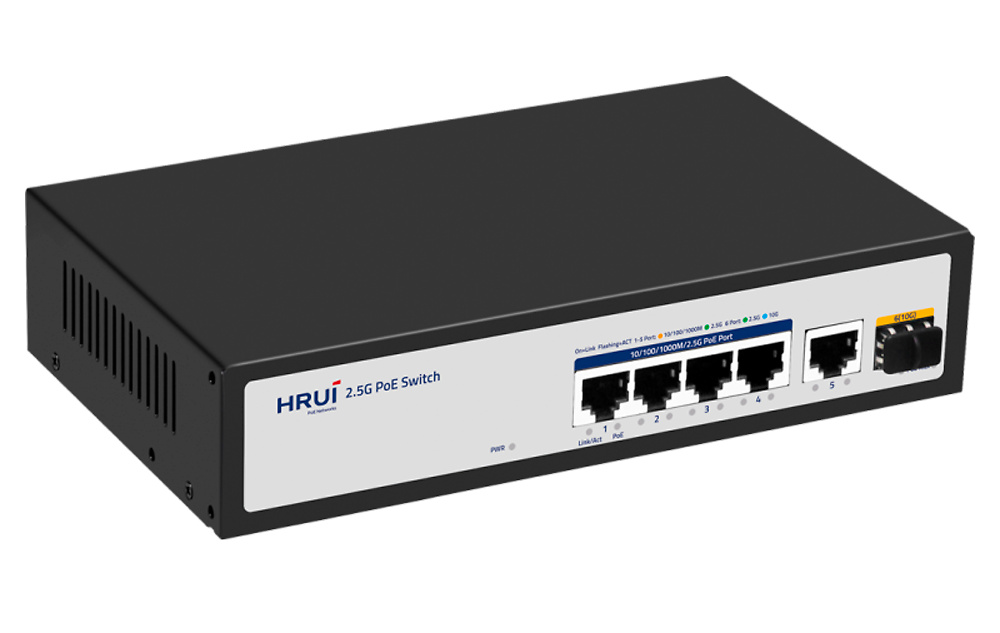 SW64HIPOE-2AZCXF-60-switch-poe-general Vista superior del SW64HIPOE-2AZCXF-60, un switch de escritorio compacto y robusto con puertos de alta velocidad, PoE inteligente y funciones extendidas para redes de seguridad, domótica o telecomunicaciones