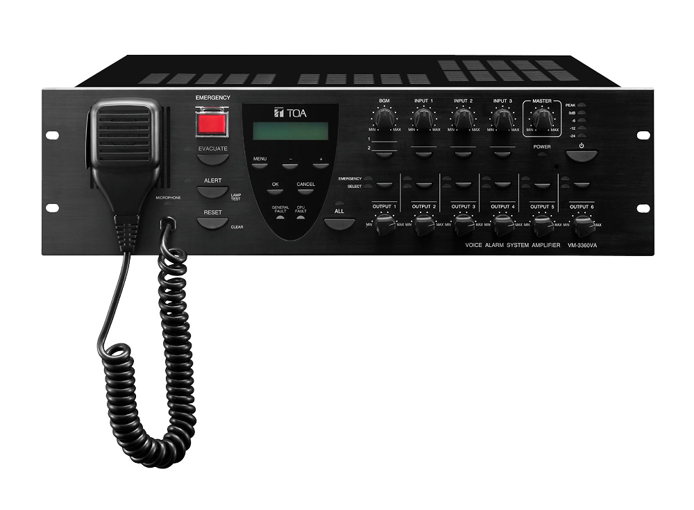 TOA-VM-3360VA | TOA - Amplificador principal de sistema VM-3000 | Potencia 360W | 6 salidas de altavoces (100 V) 