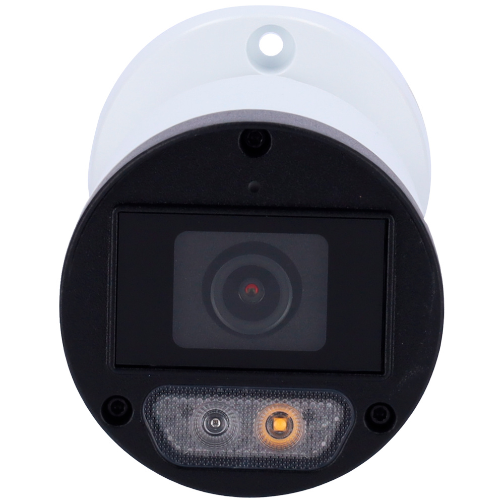 UV-IPC2124LB-AF40K-DL-UNIVIEW-frontal Captura a todo color en oscuridad gracias a la tecnología ColorHunter de Uniview. La cámara activa su luz blanca al detectar movimiento humano, generando imágenes claras y precisas en vigilancia perimetral. Compatible con ONVIF, PoE y micrófono embebido