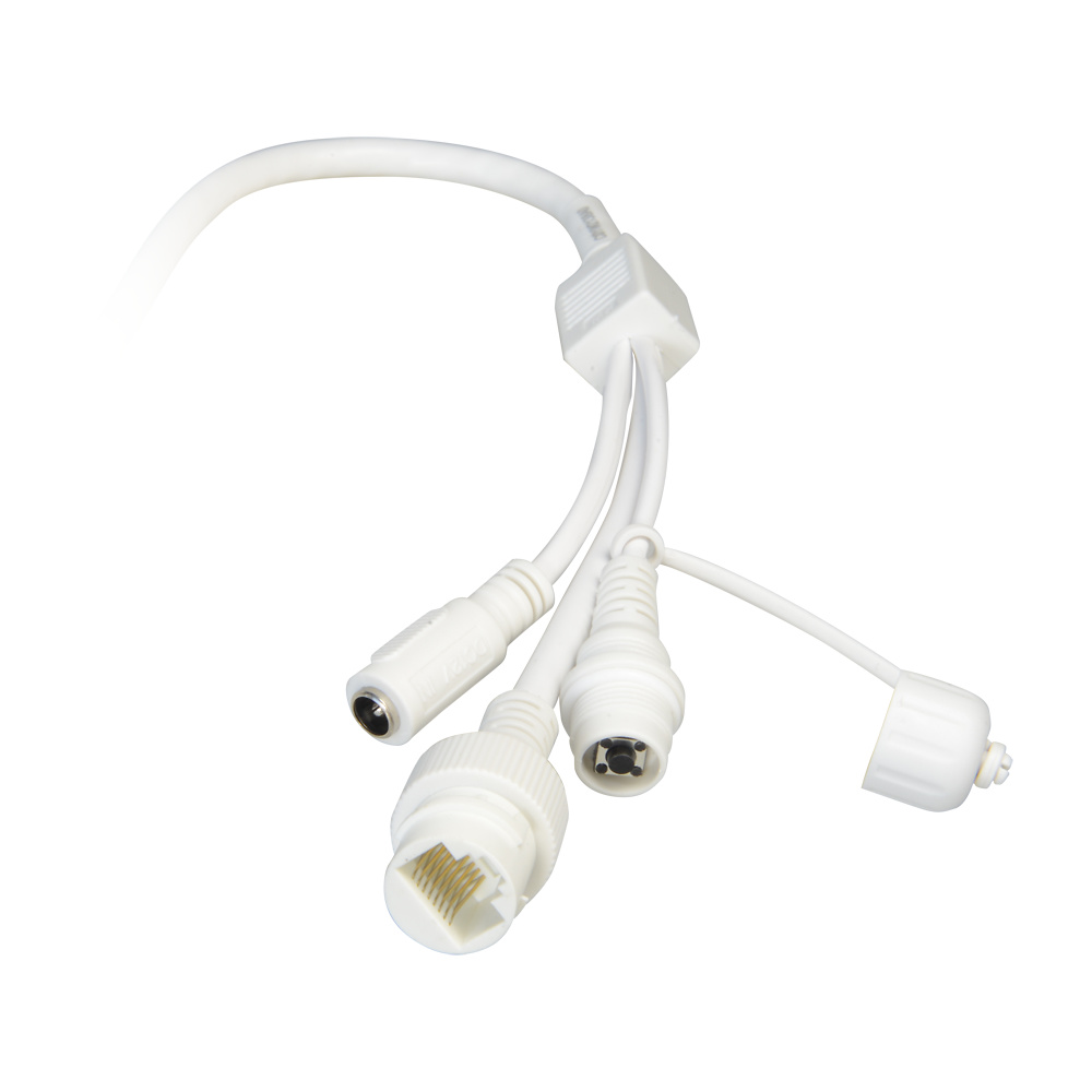 uv-ipc6312lr-ax4w-vg-conectividad Vista trasera de la cámara IP UNIVIEW UV-IPC6312LR-AX4W-VG con conectores RJ-45 y antena WiFi IEEE802.11b/g/n. Imagen orientada a mostrar las opciones de conectividad y facilidad de integración con sistemas de seguridad ya instalados