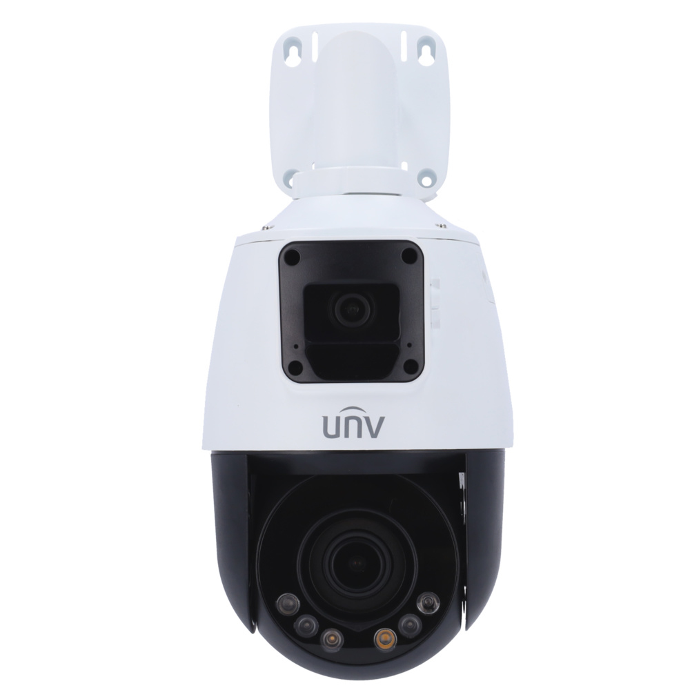 UNIVIEW Uniview UV-IPC9312LFW-AF28-2X4, cámara IP PTZ de 2 Mpx con doble lente: fija 2.8 mm y varifocal PTZ 2.8~12 mm. Ofrece visión nocturna IR hasta 50 m, tecnologías como WDR 120 dB y compresión Ultra 265, con micrófonos duales para audio claro. Diseñada para exteriores con certificación IP66, ranura para tarjeta SD y compatibilidad con PoE+ y ONVIF