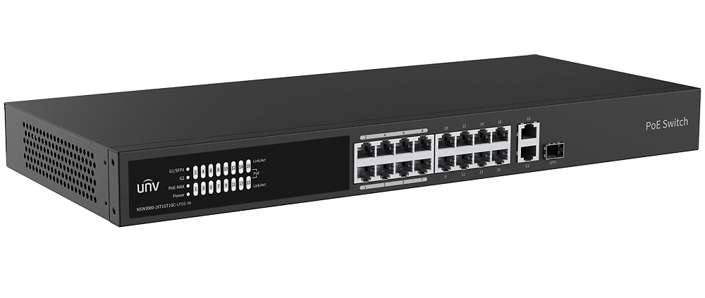 UV-NSW3000-16T1GT1GC-LPOE-IN | UNIVIEW - Switch PoE Cloud Gestionable | 16 PoE802.3af/at + 1 uplink RJ45 +1 uplink Combo | 150W 