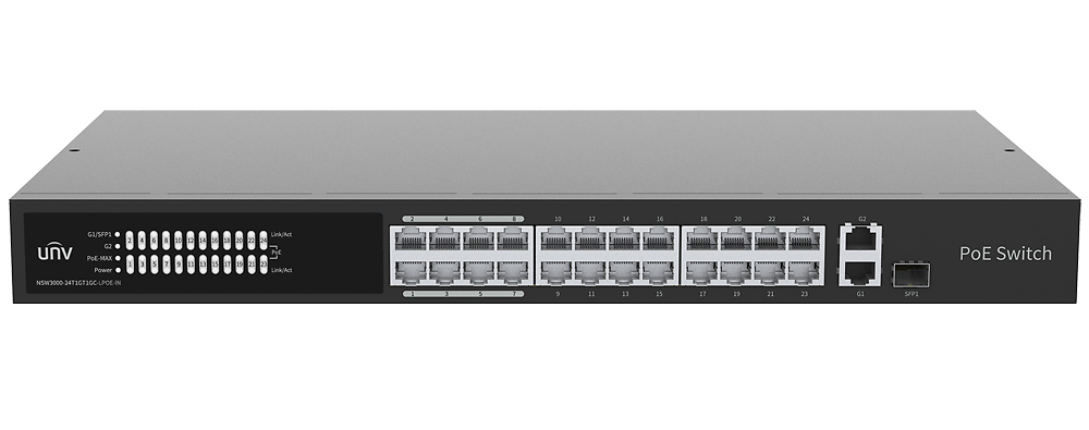 UV-NSW3000-24T1GT1GC-LPOE-IN | UNIVIEW - Switch PoE Cloud Gestionable | 24 PoE802.3af/at + 1 uplink RJ45 +1 uplink Combo | 250W 