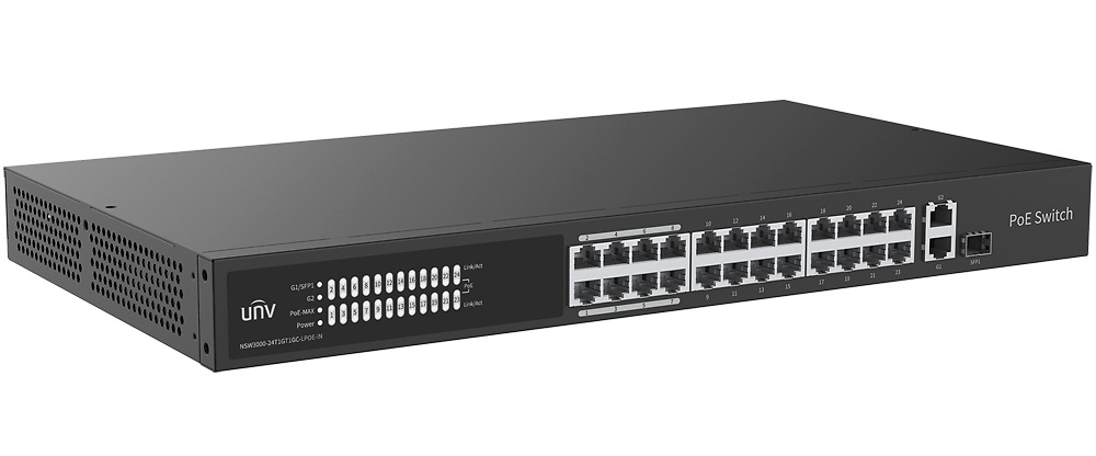 UV-NSW3000-24T1GT1GC-LPOE-IN | UNIVIEW - Switch PoE Cloud Gestionable | 24 PoE802.3af/at + 1 uplink RJ45 +1 uplink Combo | 250W 