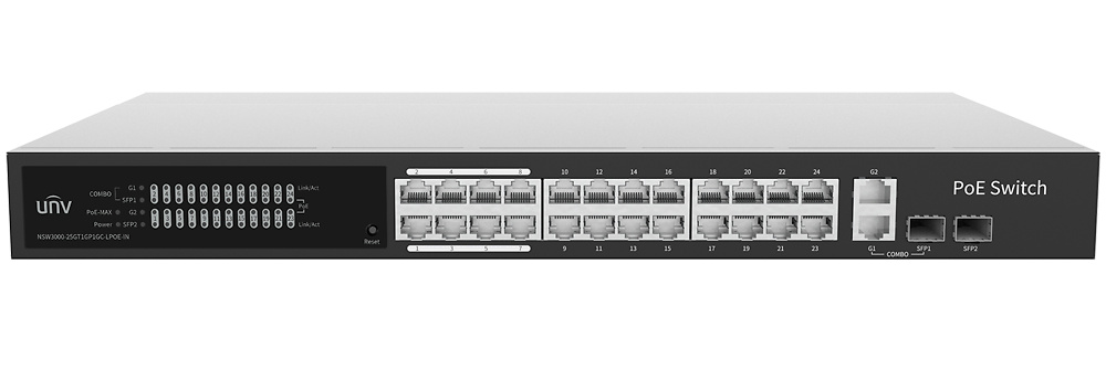 UV-NSW3000-25GT1GP1GC-LPOE-IN | UNIVIEW - Switch PoE Cloud Gestionable | 24 PoE802.3af/at + 2 uplink RJ45 + 2 SFP | 250W 