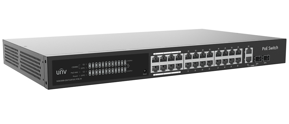 UV-NSW3000-25GT1GP1GC-POE-IN | UNIVIEW - Switch PoE Cloud Gestionable | 24 PoE802.3af/at + 2 uplink RJ45 + 2 SFP | 370W 