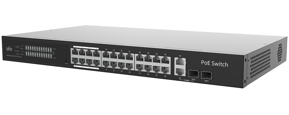 UV-NSW3000-25GT1GP1GC-POE-IN | UNIVIEW - Switch PoE Cloud Gestionable | 24 PoE802.3af/at + 2 uplink RJ45 + 2 SFP | 370W 