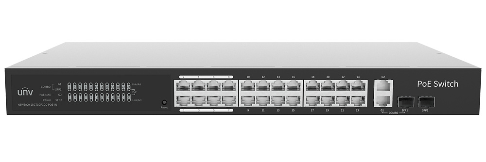 UV-NSW3000-25GT1GP1GC-POE-IN | UNIVIEW - Switch PoE Cloud Gestionable | 24 PoE802.3af/at + 2 uplink RJ45 + 2 SFP | 370W 