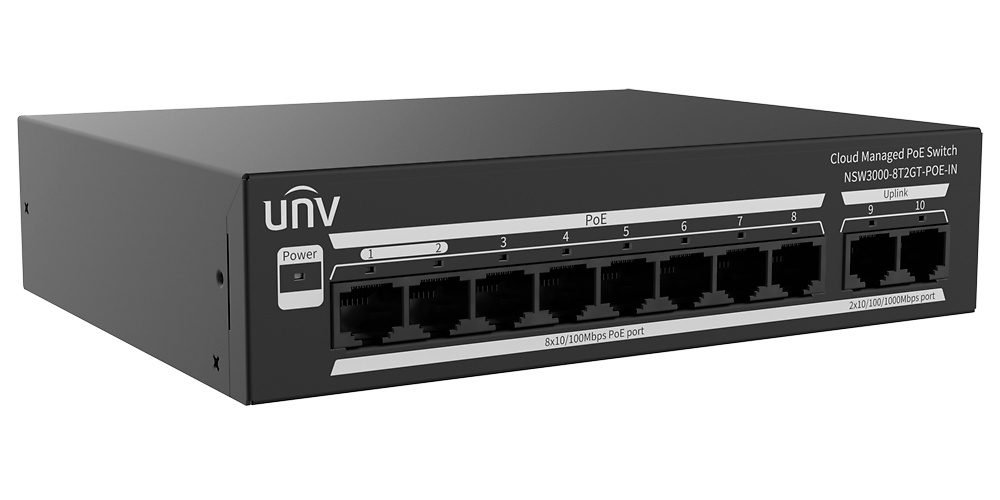 UV-NSW3000-8T2GT-POE-IN | UNIVIEW - Switch PoE Cloud Gestionable | 8 PoE802.3af/at + 2 uplink RJ45 | 120W 
